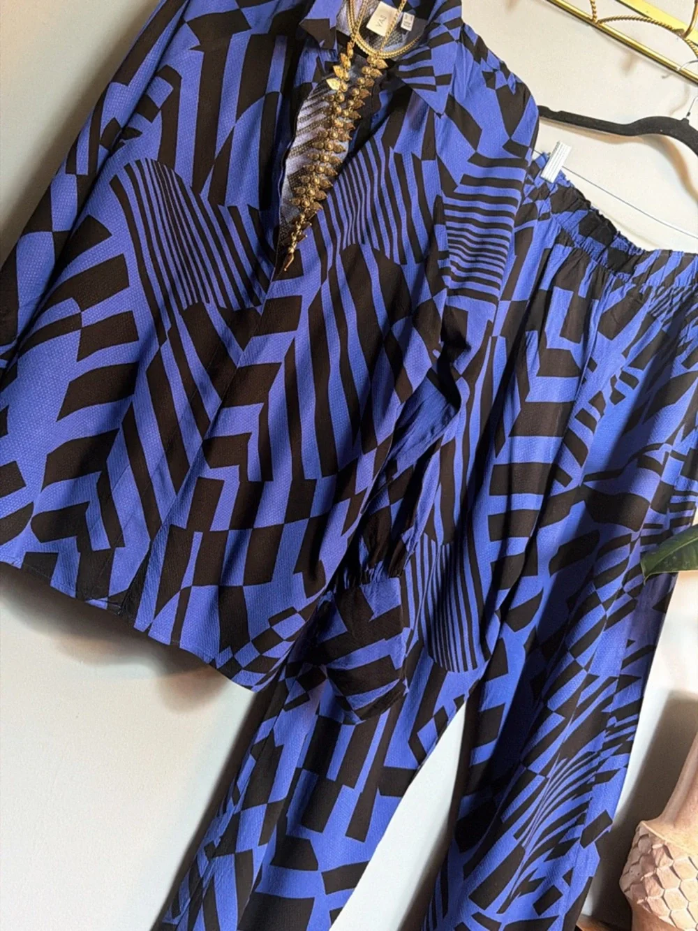 Blue Black Abstract Print Matching Set Medium